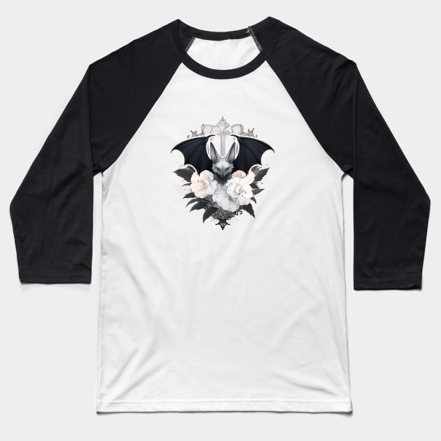 Gothic Floral Cute Bat Baseball T-Shirt by DarkSideRunners